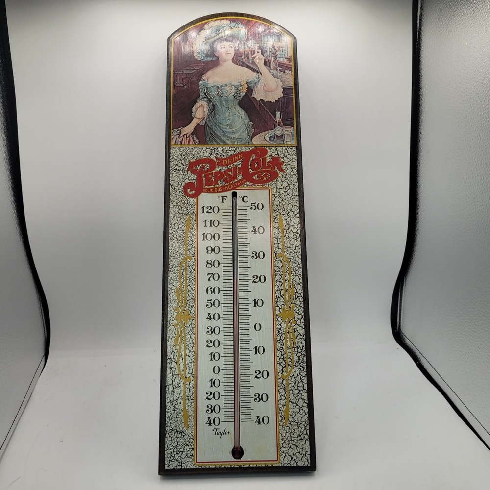 Nostalgic Drink Pepsi-Cola Wooden Thermometer Sign 23x7 WORKS!‎